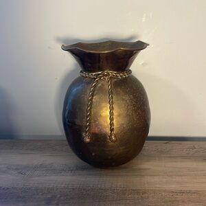 Vintage Brass Vase with Twisted Rope Detail.  Made in India